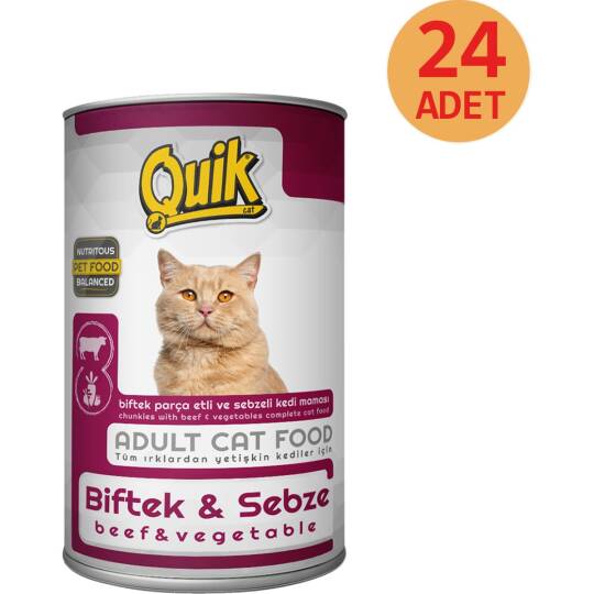 Quik Kedi 415 gr Biftek-Sebze Konserve 24 Adet